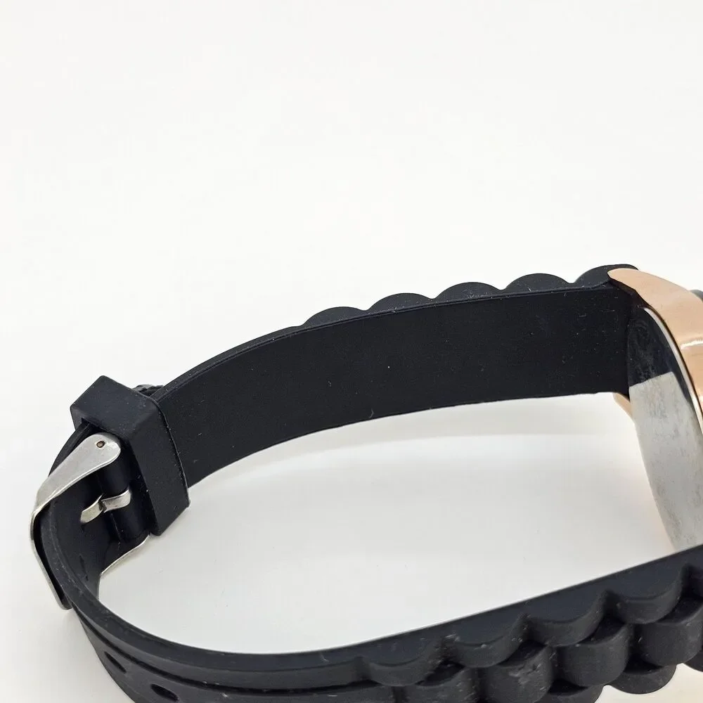 38MM Women's Watch Analog 38MM Black Dial Gold Case Black Plastic Bands New Batt